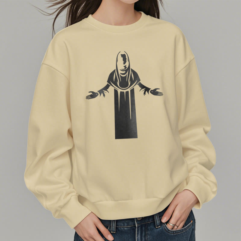 Christianartworkshop Classic Style Saint Figure Hands Open Praying Fleece Lined Polyester Sweatshirt - image 2