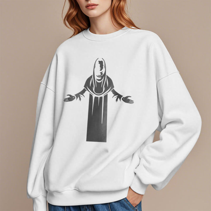 Christianartworkshop Classic Style Saint Figure Hands Open Praying Fleece Lined Polyester Sweatshirt - image 14