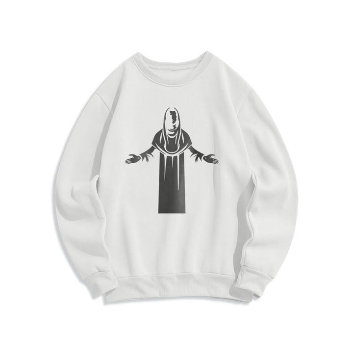 Christianartworkshop Classic Style Saint Figure Hands Open Praying Fleece Lined Polyester Sweatshirt - White - 2XL - image 11