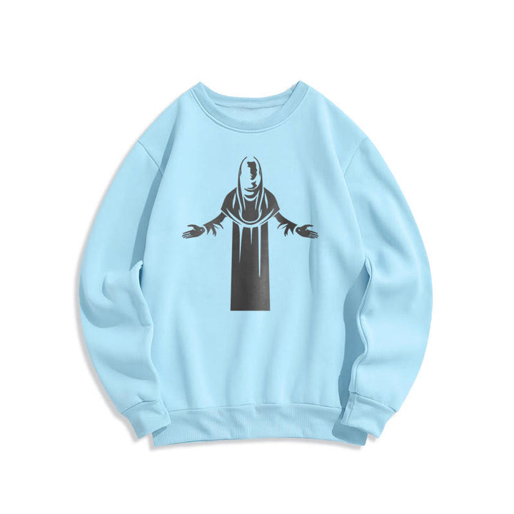 Christianartworkshop Classic Style Saint Figure Hands Open Praying Fleece Lined Polyester Sweatshirt - Blue - 2XL - image 26