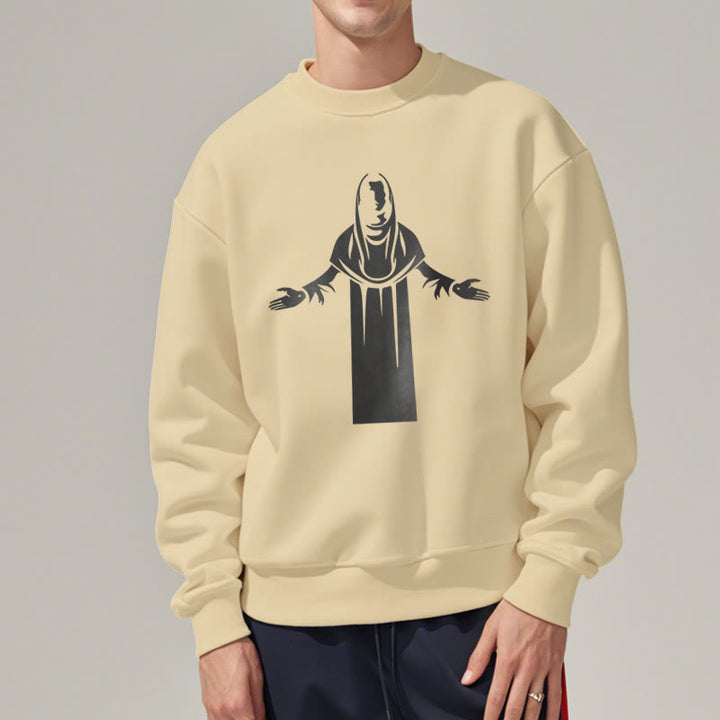 Christianartworkshop Classic Style Saint Figure Hands Open Praying Fleece Lined Polyester Sweatshirt - image 3