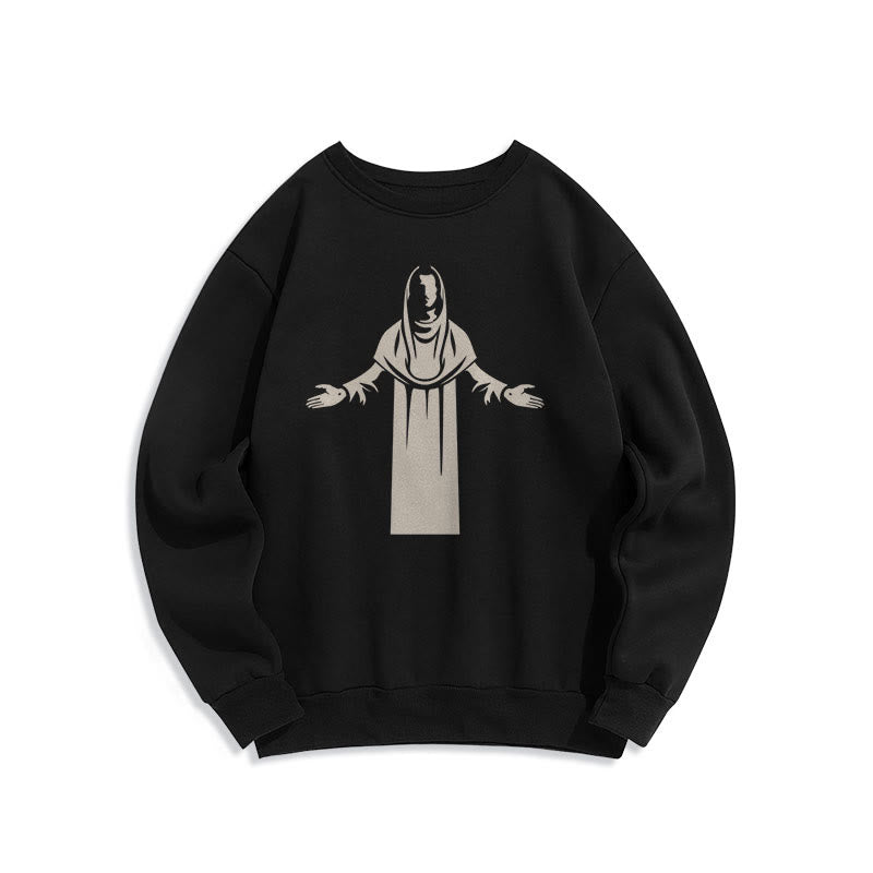Christianartworkshop Classic Style Saint Figure Hands Open Praying Fleece Lined Polyester Sweatshirt - Black - 2XL - image 6