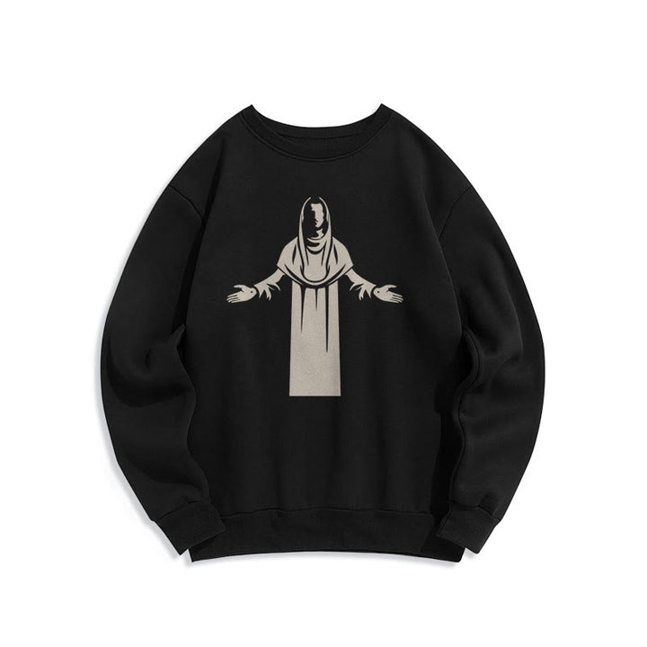 Christianartworkshop Classic Style Saint Figure Hands Open Praying Fleece Lined Polyester Sweatshirt - Black - 2XL - image 6