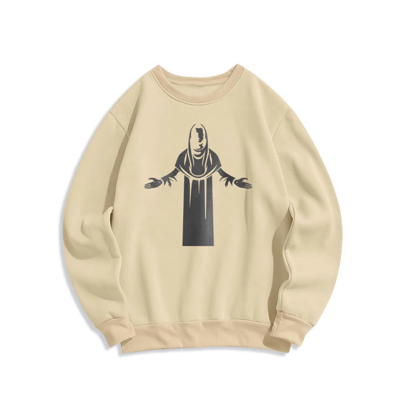 Christianartworkshop Classic Style Saint Figure Hands Open Praying Fleece Lined Polyester Sweatshirt - Beige - 2XL - image 1