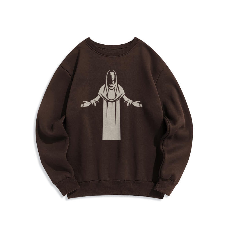Christianartworkshop Classic Style Saint Figure Hands Open Praying Fleece Lined Polyester Sweatshirt - Brown - 2XL - image 16