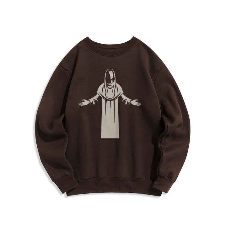 Christianartworkshop Classic Style Saint Figure Hands Open Praying Fleece Lined Polyester Sweatshirt - Brown - 2XL - image 16