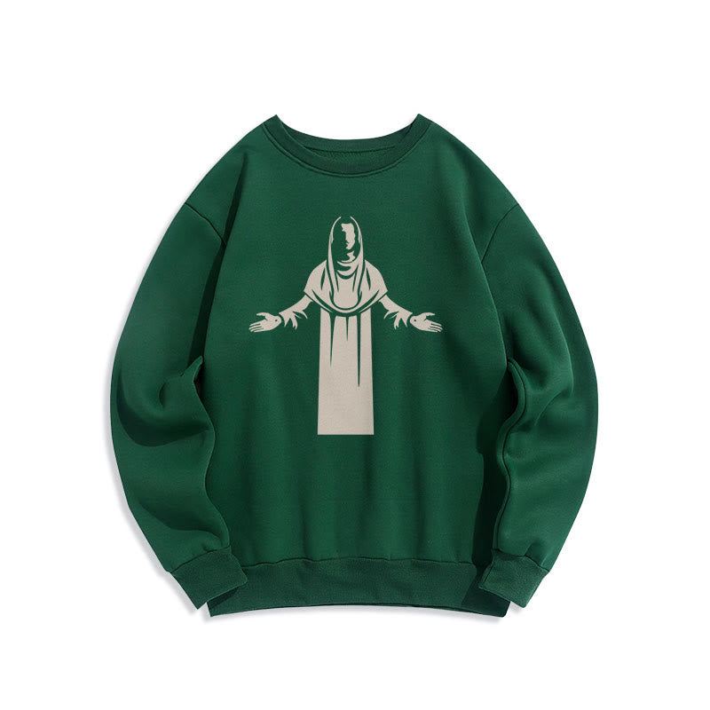 Christianartworkshop Classic Style Saint Figure Hands Open Praying Fleece Lined Polyester Sweatshirt - Green - 2XL - image 21