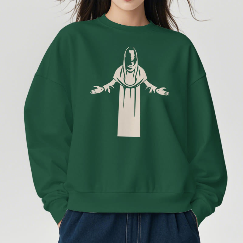 Christianartworkshop Classic Style Saint Figure Hands Open Praying Fleece Lined Polyester Sweatshirt - image 23