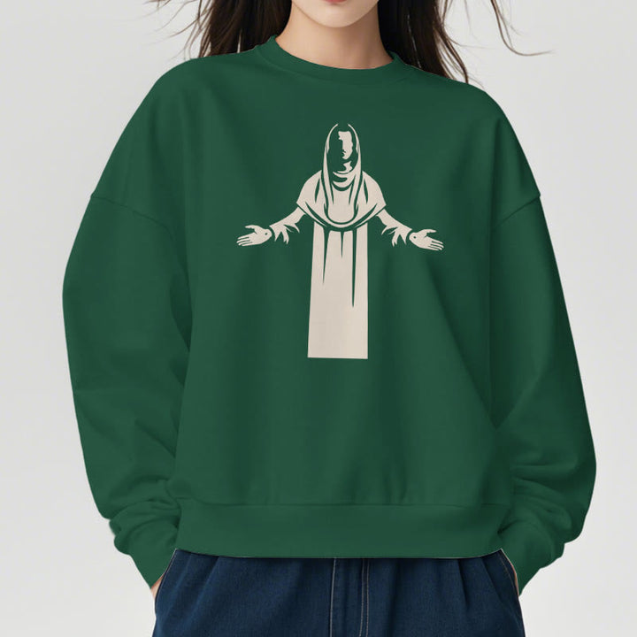 Christianartworkshop Classic Style Saint Figure Hands Open Praying Fleece Lined Polyester Sweatshirt - image 23