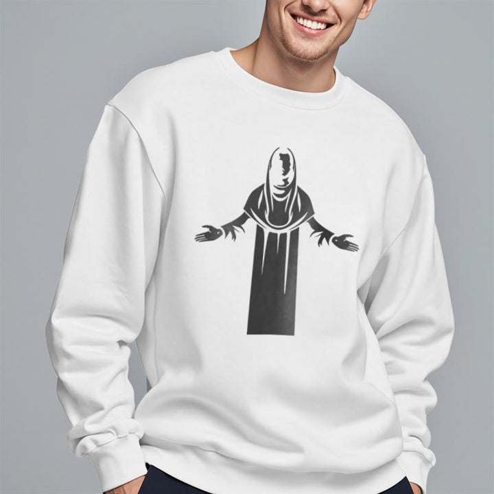 Christianartworkshop Classic Style Saint Figure Hands Open Praying Fleece Lined Polyester Sweatshirt - image 13