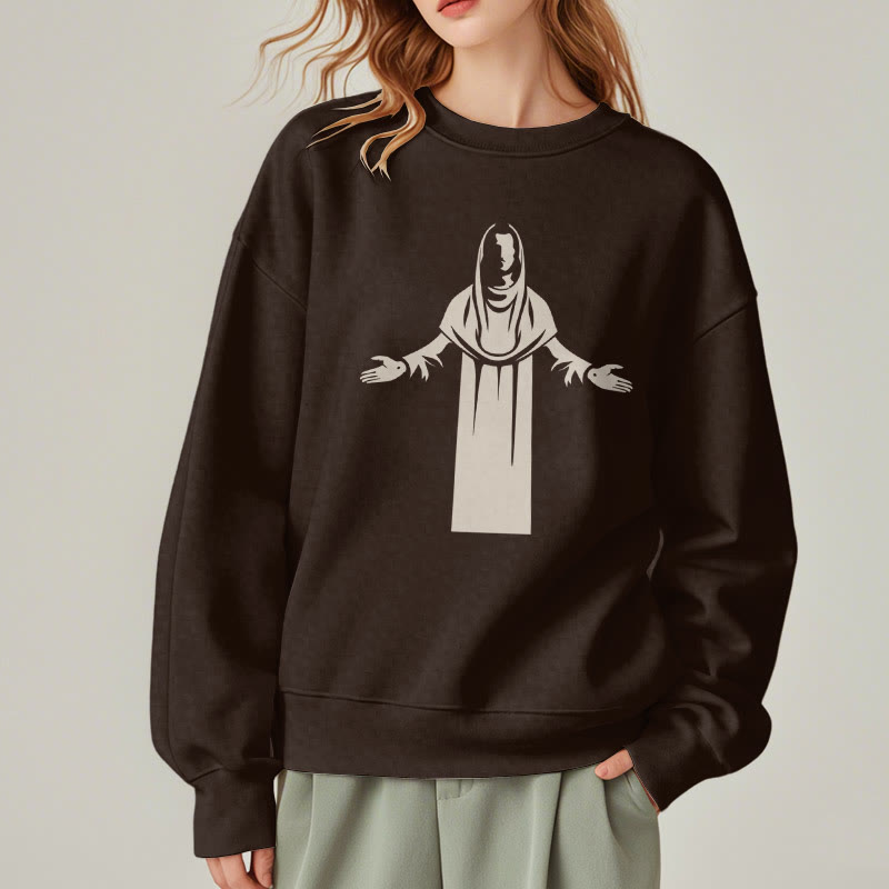 Christianartworkshop Classic Style Saint Figure Hands Open Praying Fleece Lined Polyester Sweatshirt - image 18