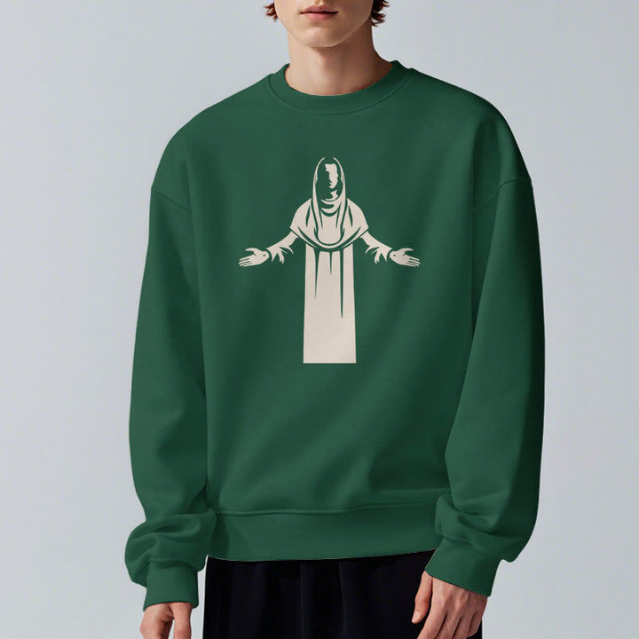Christianartworkshop Classic Style Saint Figure Hands Open Praying Fleece Lined Polyester Sweatshirt - image 24