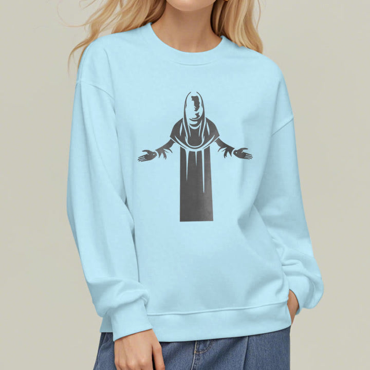 Christianartworkshop Classic Style Saint Figure Hands Open Praying Fleece Lined Polyester Sweatshirt - image 29