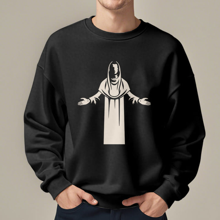 Christianartworkshop Classic Style Saint Figure Hands Open Praying Fleece Lined Polyester Sweatshirt - image 8