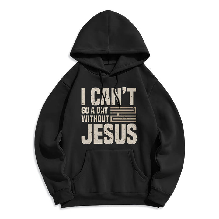 Christianartworkshop Classic Style I Can't Go A Day Without Jesus Fleece Lined Polyester Hoodie - Black - 2XL - image 6