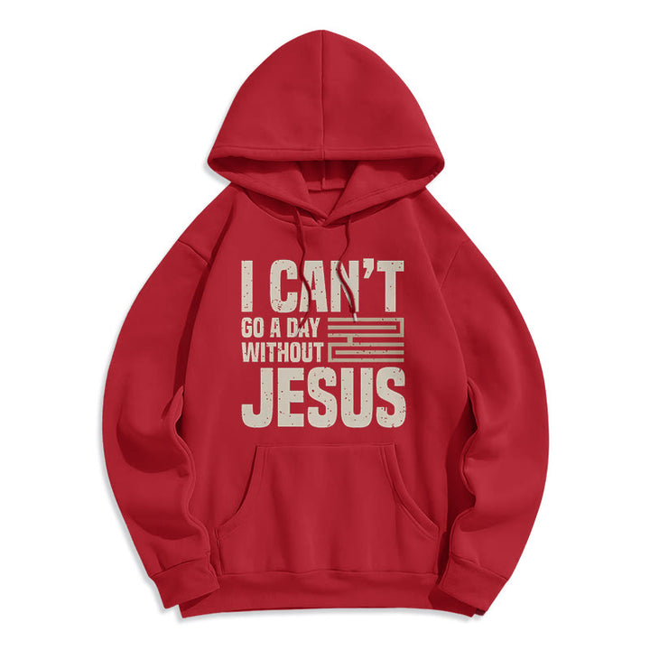 Christianartworkshop Classic Style I Can't Go A Day Without Jesus Fleece Lined Polyester Hoodie - Red - 2XL - image 36