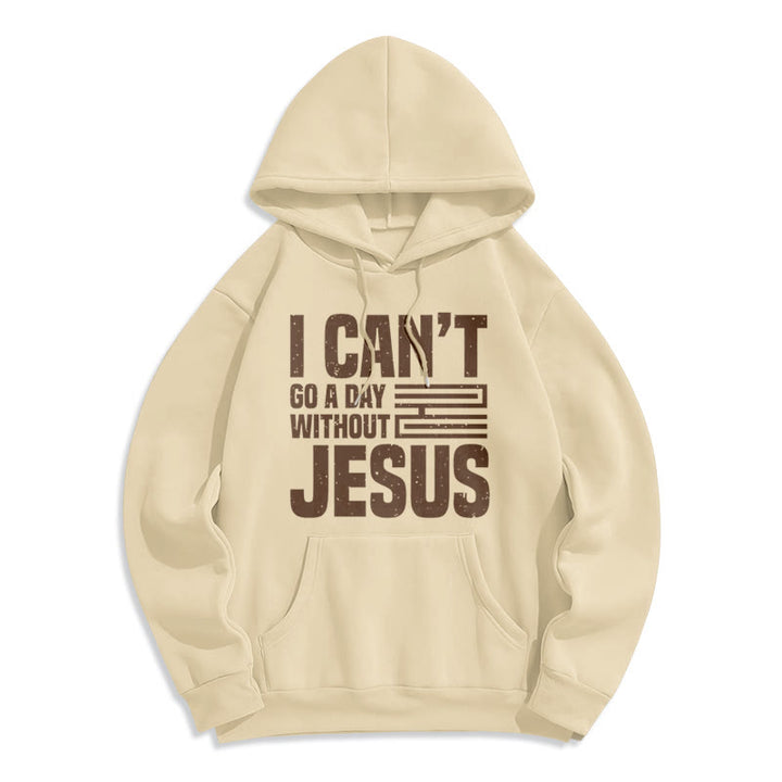 Christianartworkshop Classic Style I Can't Go A Day Without Jesus Fleece Lined Polyester Hoodie - Beige - 2XL - image 11