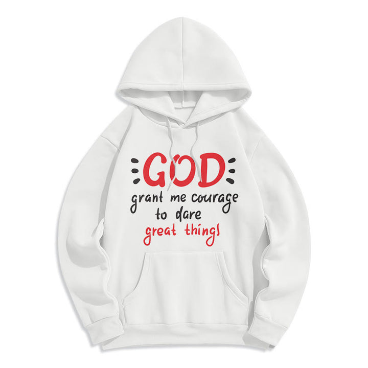 Christianartworkshop Modern Style God Grant Me Courage Fleece Lined Polyester Hoodie - White - 2XL - image 1