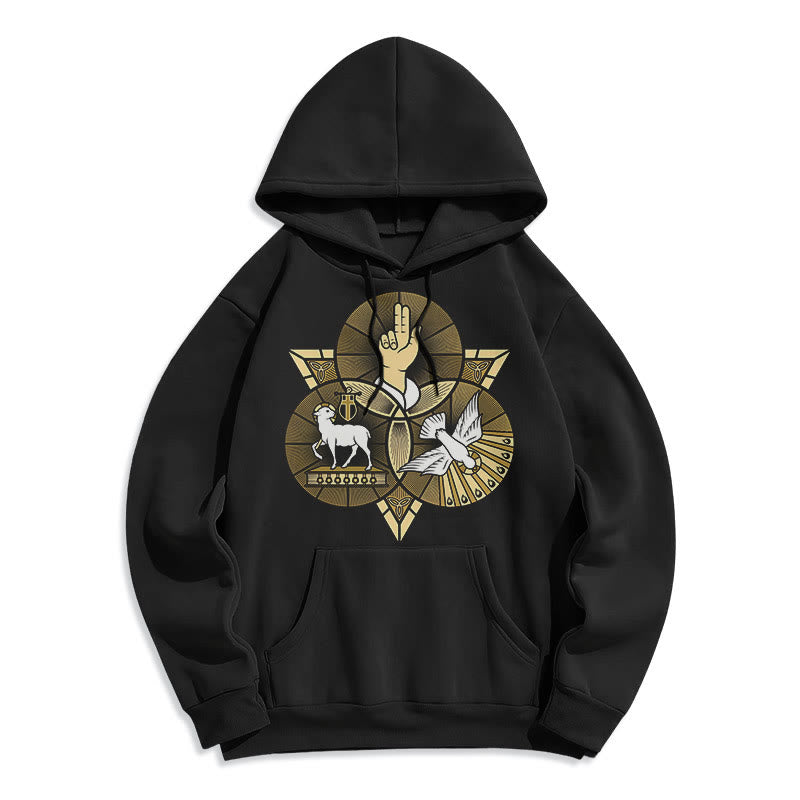 Christianartworkshop Modern Style St. Benedict Lamb Of God Dove Fleece Lined Polyester Hoodie - Black - 2XL - image 1