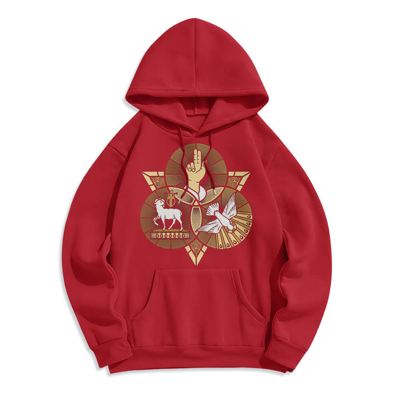 Christianartworkshop Modern Style St. Benedict Lamb Of God Dove Fleece Lined Polyester Hoodie - Red - 2XL - image 35