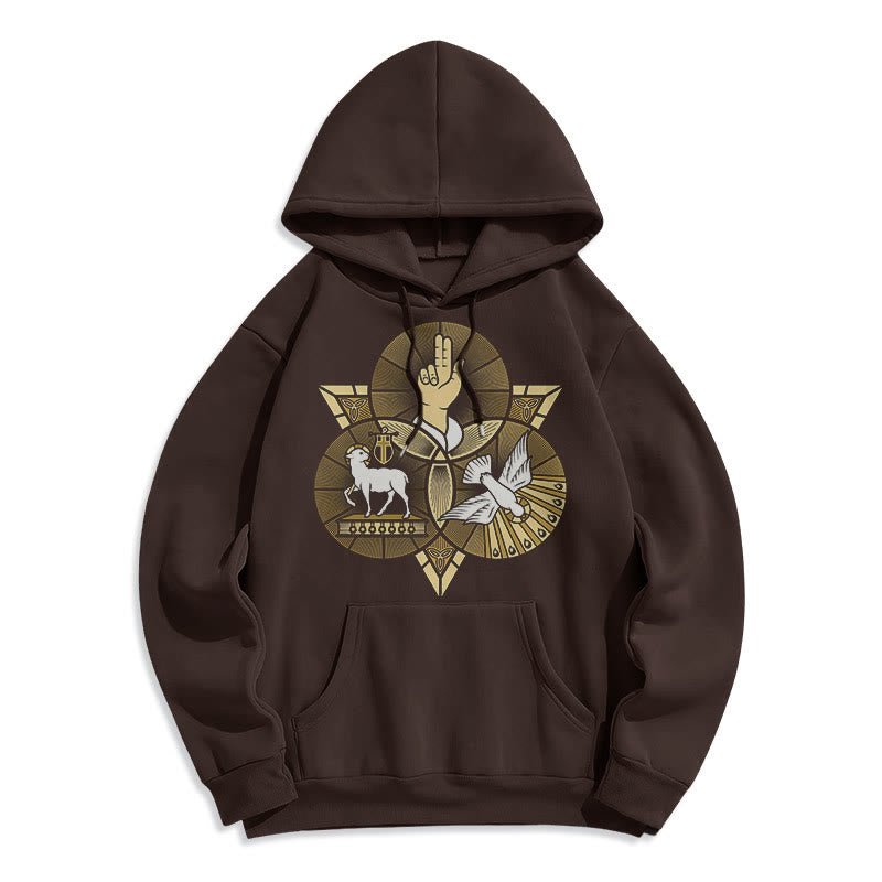 Christianartworkshop Modern Style St. Benedict Lamb Of God Dove Fleece Lined Polyester Hoodie - Brown - 2XL - image 16