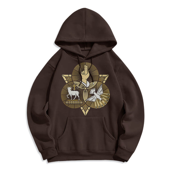 Christianartworkshop Modern Style St. Benedict Lamb Of God Dove Fleece Lined Polyester Hoodie - Brown - 2XL - image 16