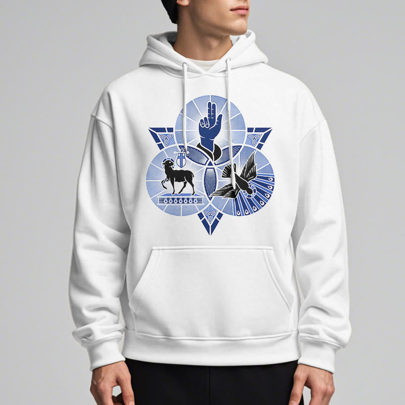 Christianartworkshop Modern Style St. Benedict Lamb Of God Dove Fleece Lined Polyester Hoodie - image 9