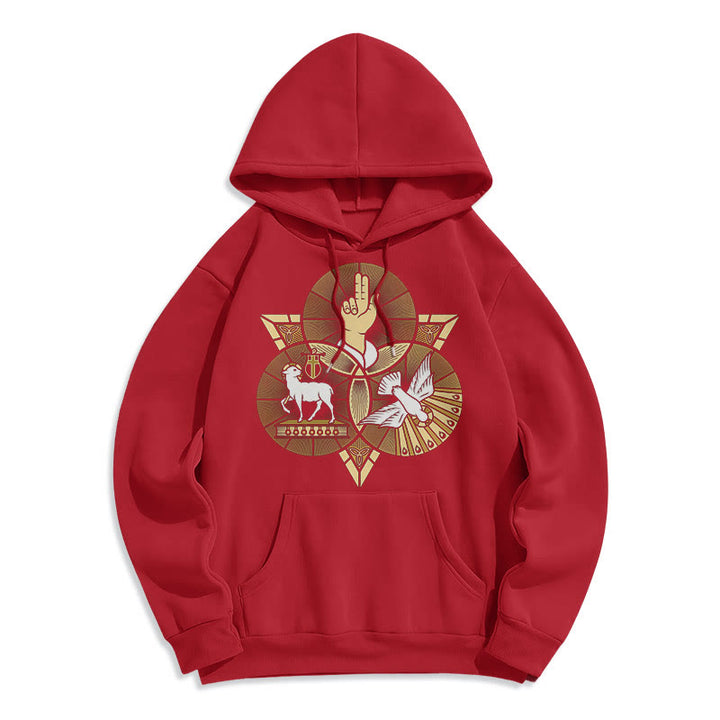 Christianartworkshop Modern Style St. Benedict Lamb Of God Dove Fleece Lined Polyester Hoodie - Red - 2XL - image 36