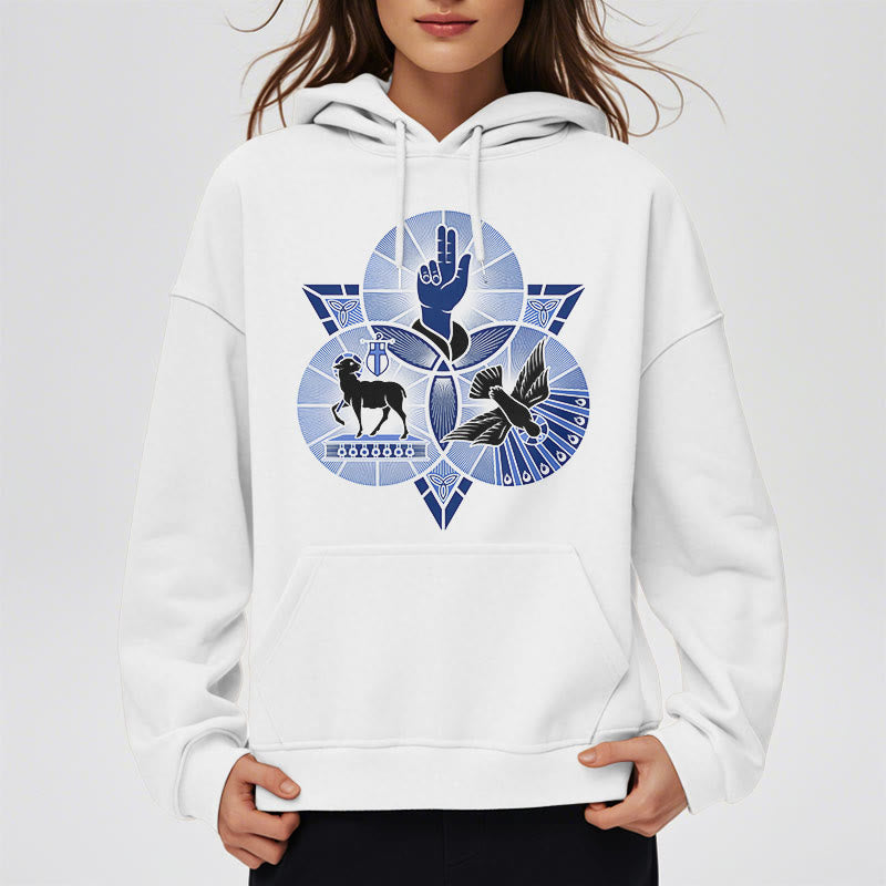 Christianartworkshop Modern Style St. Benedict Lamb Of God Dove Fleece Lined Polyester Hoodie - image 8