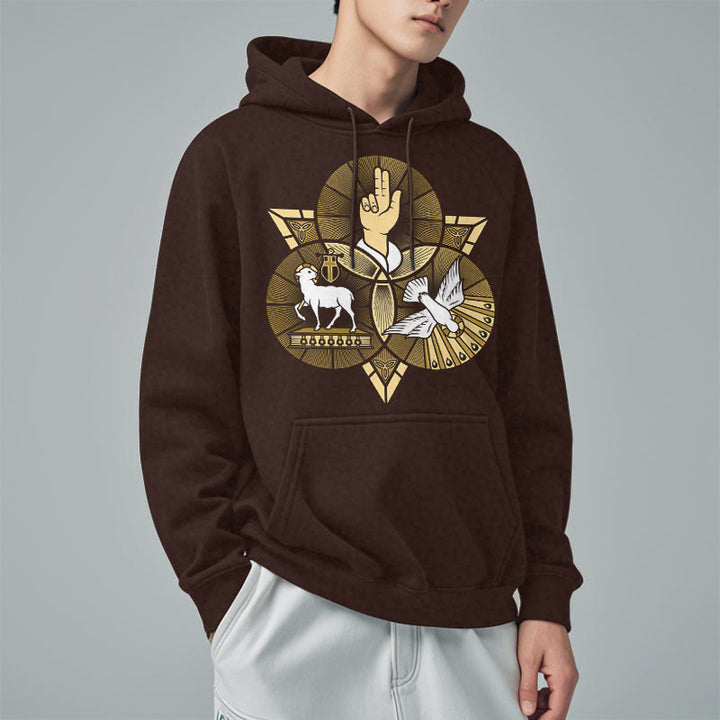 Christianartworkshop Modern Style St. Benedict Lamb Of God Dove Fleece Lined Polyester Hoodie - image 18