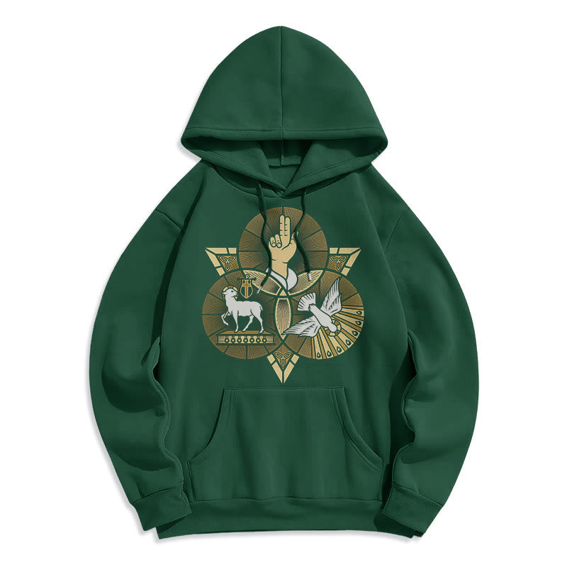 Christianartworkshop Modern Style St. Benedict Lamb Of God Dove Fleece Lined Polyester Hoodie - Green - 2XL - image 21