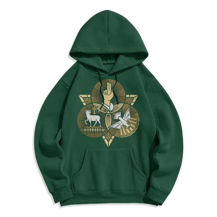 Christianartworkshop Modern Style St. Benedict Lamb Of God Dove Fleece Lined Polyester Hoodie - Green - 2XL - image 21