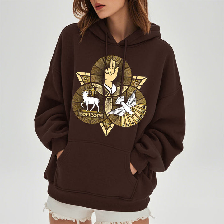 Christianartworkshop Modern Style St. Benedict Lamb Of God Dove Fleece Lined Polyester Hoodie - image 19