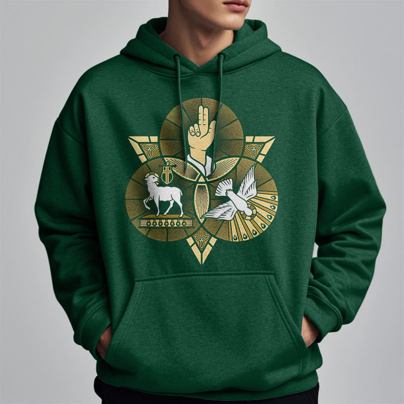 Christianartworkshop Modern Style St. Benedict Lamb Of God Dove Fleece Lined Polyester Hoodie - image 24