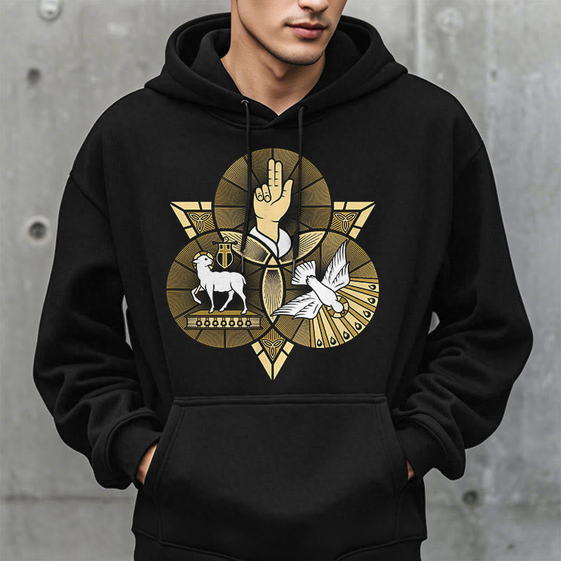 Christianartworkshop Modern Style St. Benedict Lamb Of God Dove Fleece Lined Polyester Hoodie - image 3
