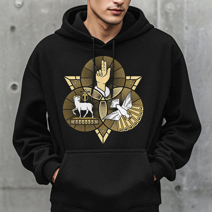 Christianartworkshop Modern Style St. Benedict Lamb Of God Dove Fleece Lined Polyester Hoodie - image 3