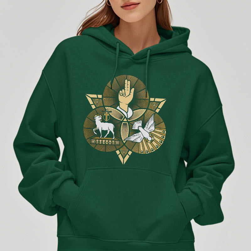 Christianartworkshop Modern Style St. Benedict Lamb Of God Dove Fleece Lined Polyester Hoodie - image 23