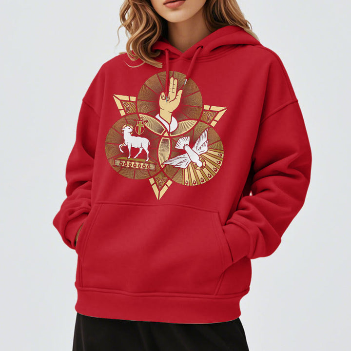 Christianartworkshop Modern Style St. Benedict Lamb Of God Dove Fleece Lined Polyester Hoodie - image 38