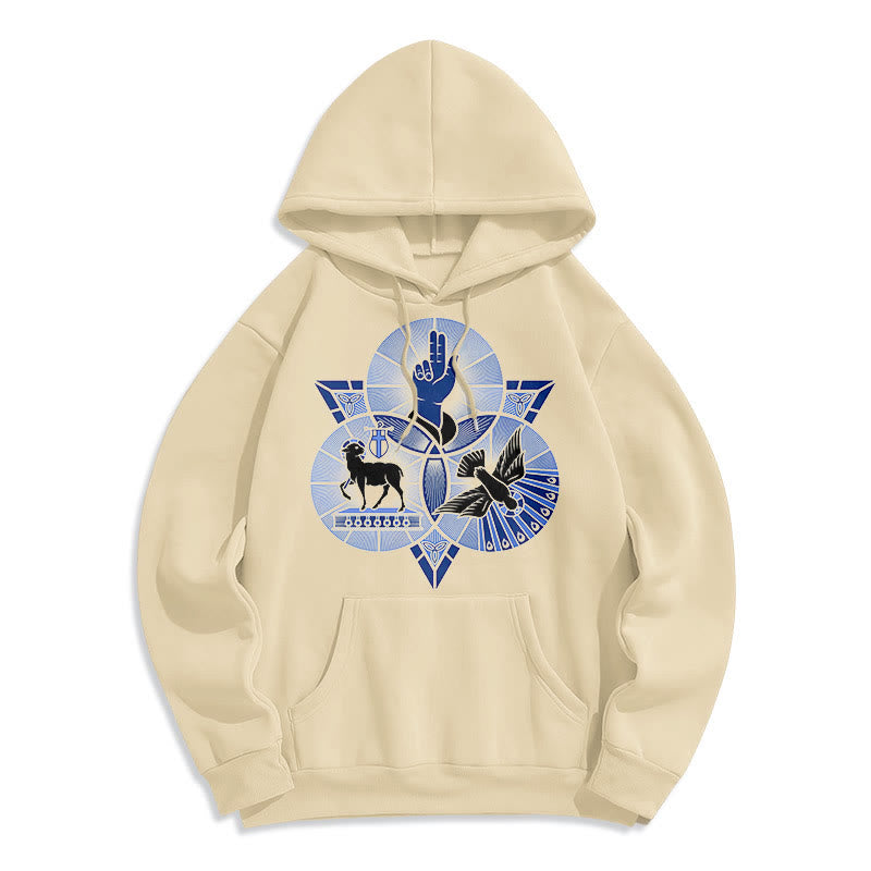 Christianartworkshop Modern Style St. Benedict Lamb Of God Dove Fleece Lined Polyester Hoodie - Beige - 2XL - image 11