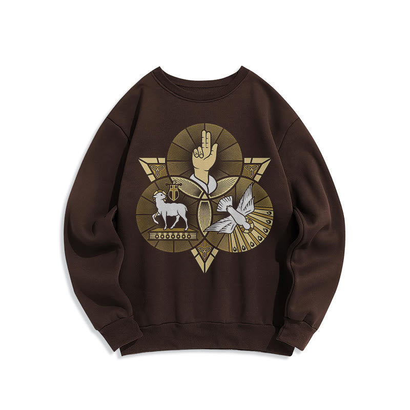 Christianartworkshop Modern Style St. Benedict Lamb Of God Dove Fleece Lined Polyester Sweatshirt - Brown - 2XL - image 16
