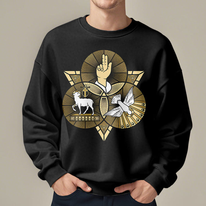 Christianartworkshop Modern Style St. Benedict Lamb Of God Dove Fleece Lined Polyester Sweatshirt - image 2