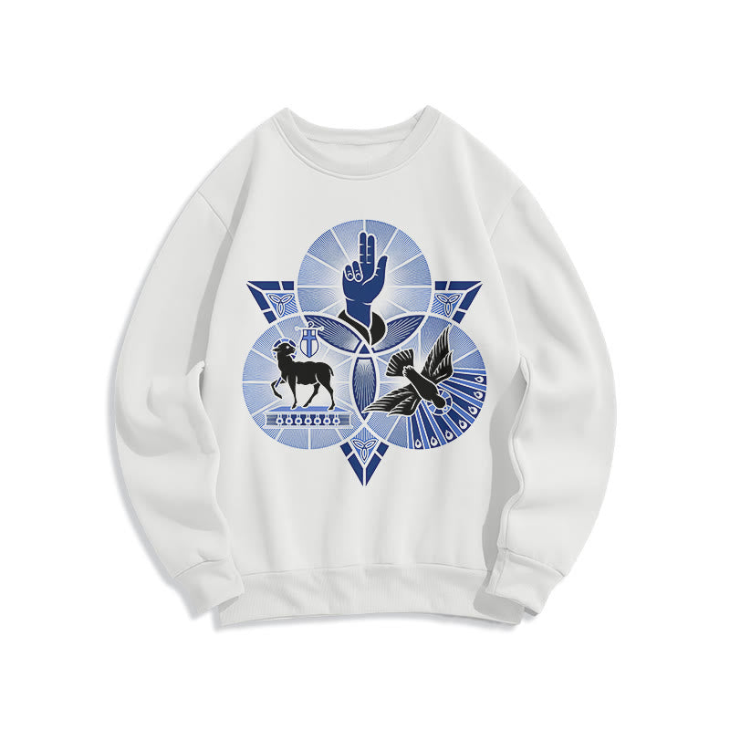 Christianartworkshop Modern Style St. Benedict Lamb Of God Dove Fleece Lined Polyester Sweatshirt - White - 2XL - image 6