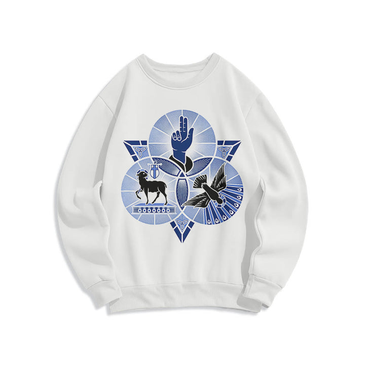Christianartworkshop Modern Style St. Benedict Lamb Of God Dove Fleece Lined Polyester Sweatshirt - White - 2XL - image 6