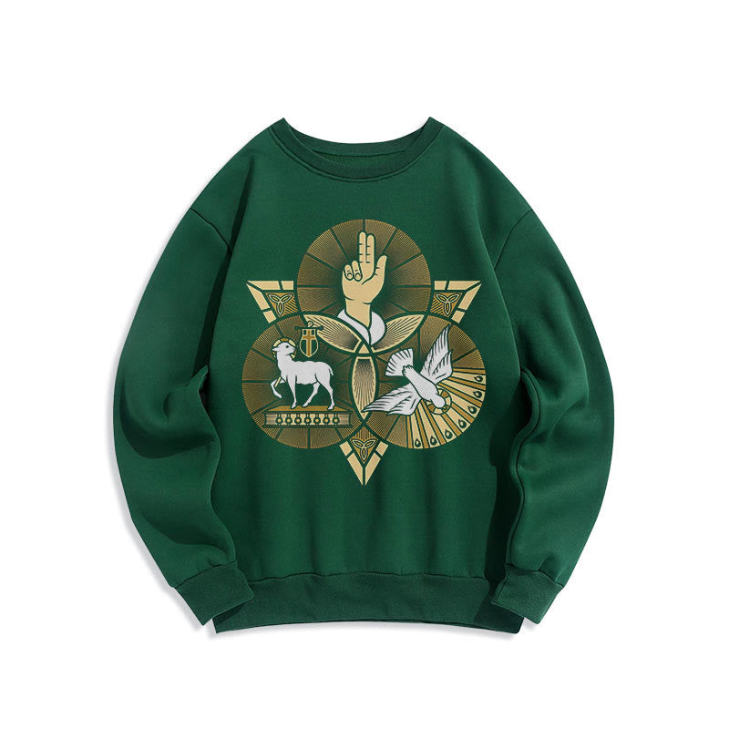 Christianartworkshop Modern Style St. Benedict Lamb Of God Dove Fleece Lined Polyester Sweatshirt - Green - 2XL - image 20