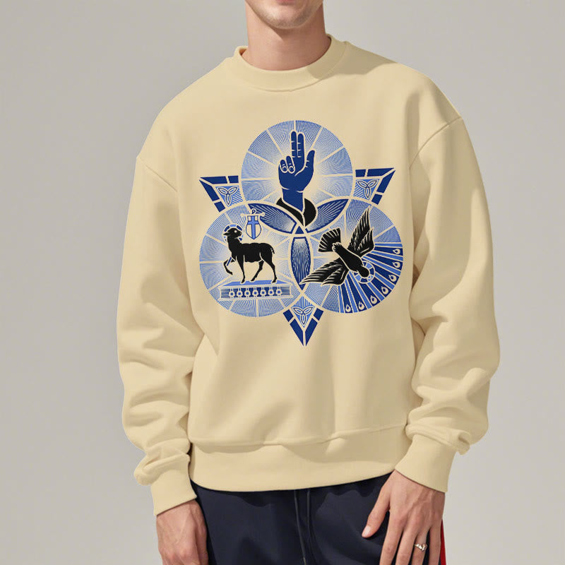 Christianartworkshop Modern Style St. Benedict Lamb Of God Dove Fleece Lined Polyester Sweatshirt - image 14
