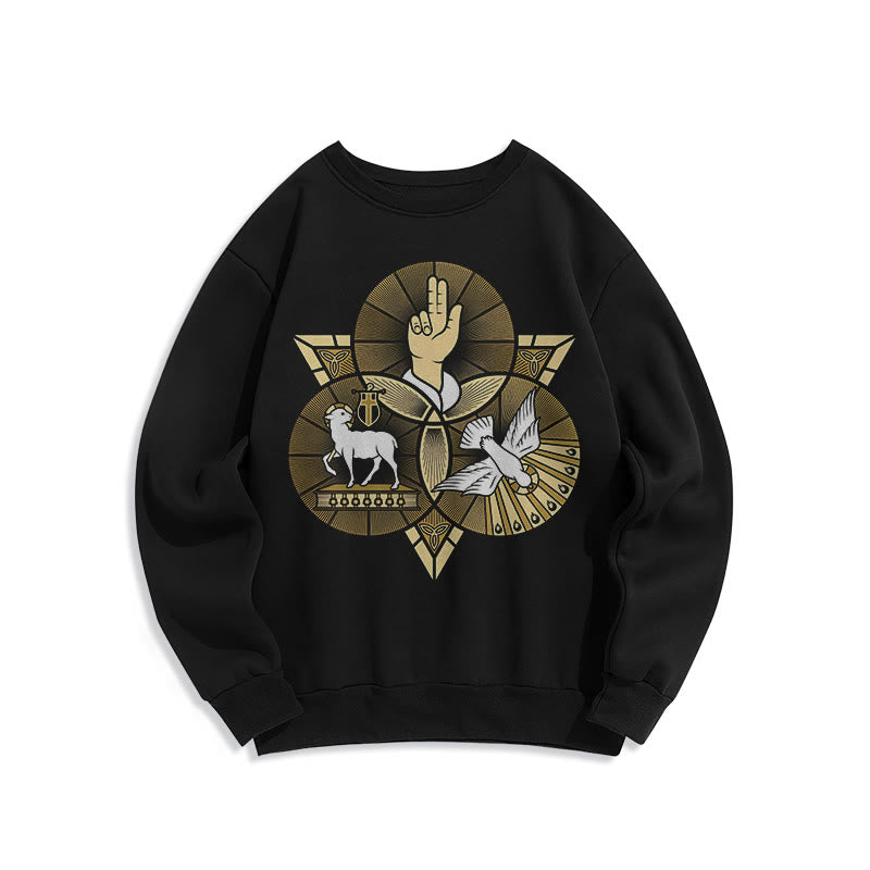 Christianartworkshop Modern Style St. Benedict Lamb Of God Dove Fleece Lined Polyester Sweatshirt - Black - 2XL - image 1
