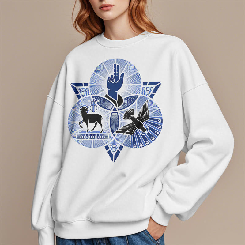 Christianartworkshop Modern Style St. Benedict Lamb Of God Dove Fleece Lined Polyester Sweatshirt - image 9