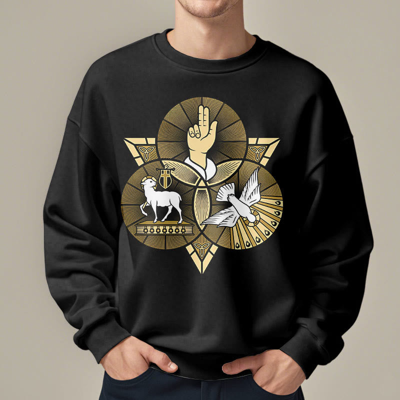 Christianartworkshop Modern Style St. Benedict Lamb Of God Dove Fleece Lined Polyester Sweatshirt - image 1