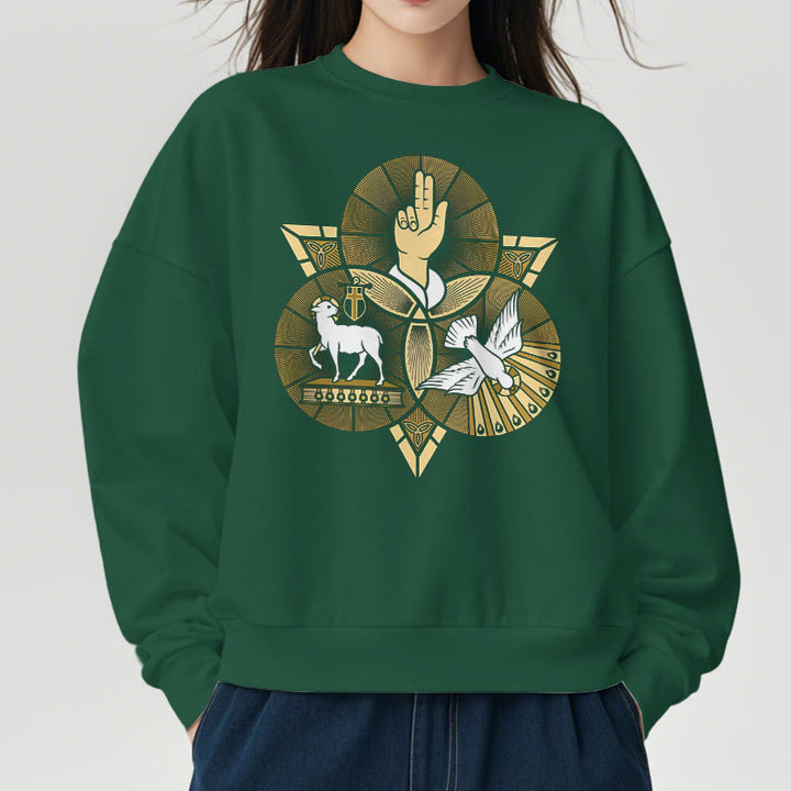 Christianartworkshop Modern Style St. Benedict Lamb Of God Dove Fleece Lined Polyester Sweatshirt - image 23