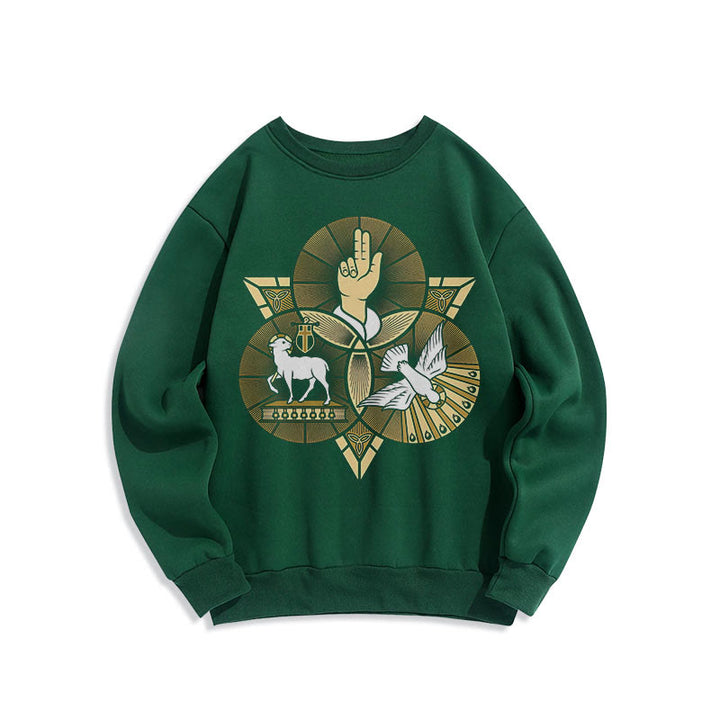 Christianartworkshop Modern Style St. Benedict Lamb Of God Dove Fleece Lined Polyester Sweatshirt - Green - 2XL - image 21